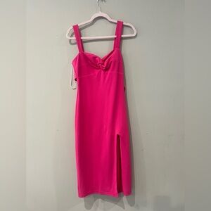Lulus Hot Pink Sleeveless Twist-Front Midi Dress